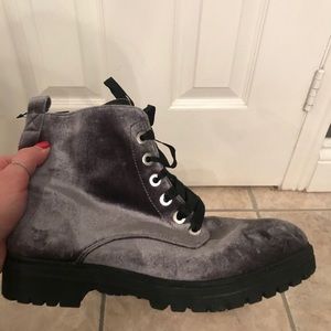 Mossimo Grey Velvet Lace Up Combat Boots